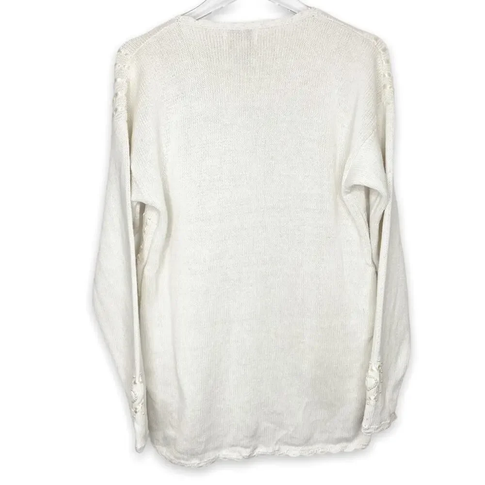 Vintage Jenny Pearl Ribbon Heart Cottagecore Grannycore Pullover Sweater Sz M